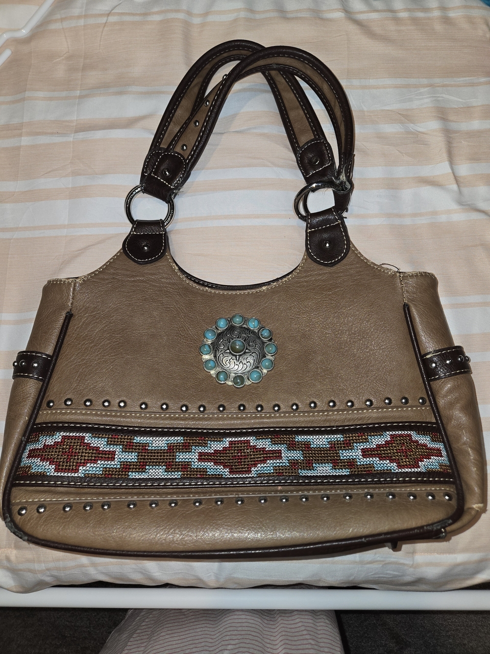 Vintage Montana West Western Aztec Concealed Carry Tote turquoise concho